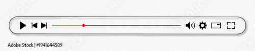 Videoplayer bar template glass morphism style with button play, timelime, speaker, volume. Audio player for songs, podcast playlist vector
