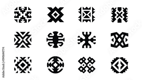 Tribal seamless patterns collection 12 unique black designs geometric shapes abstract motifs cultural inspired textures for backgrounds fabrics and crafts