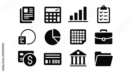 Business finance icons set including banking accounting and investment symbols