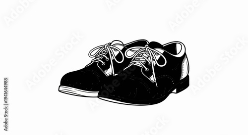 Classic black leather dress shoes with white laces are illustrated