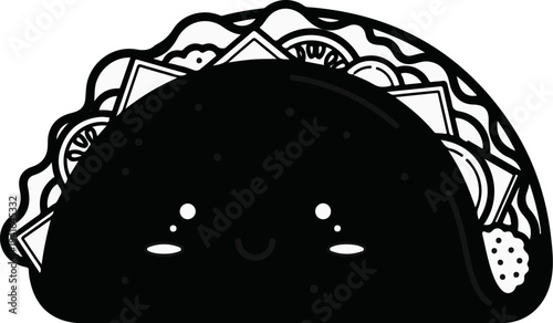 Cute Kawaii Taco with a happy face and colorful toppings