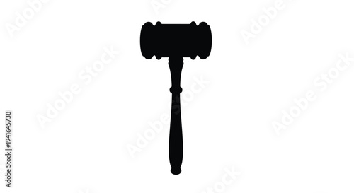 A stark black gavel illustration against a white background silhouette