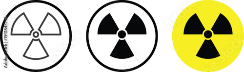 Radiation icon set. warning of dangerous radiation. Radioactive and nuclear symbols.  Radiology icon emblem. ionizing radio in circle

