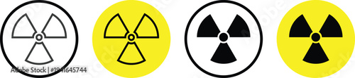 Radiation icon set. warning of dangerous radiation. Radioactive and nuclear symbols.  Radiology icon emblem. ionizing radio in circle
