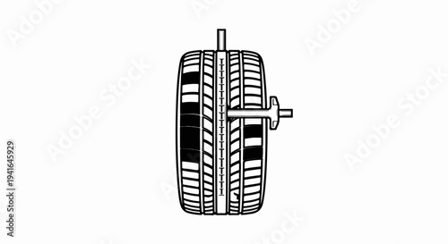 Detailed illustration of a vehicle tire with measuring calipers