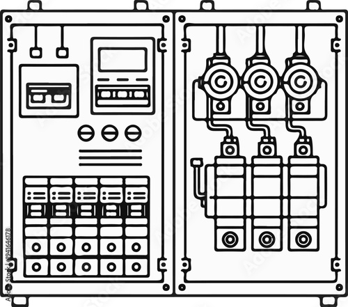Detailed schematic illustration of an electrical control panel with fuses