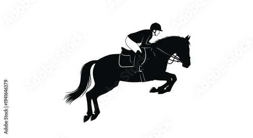 A rider on horseback jumping captured in a striking silhouette