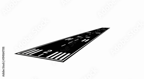 Black and white graphic of an airport runway with markings
