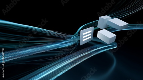 Abstract Design with Flowing Lines and Geometric Shapes in Dark Space