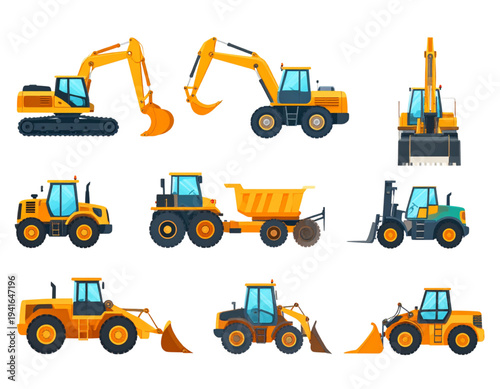 Construction Heavy Equipment Vector Illustration Set