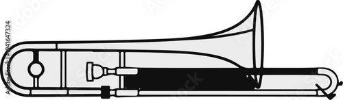 Black and white illustration of a brass musical instrument with a slide