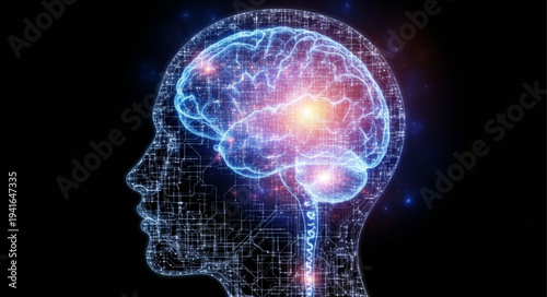 Digital Illustration of Human Brain with Neural Network.