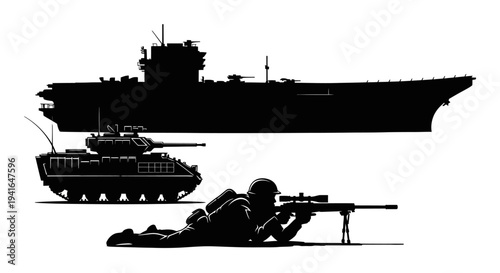 Silhouette Comparison: Aircraft Carrier, Tank, and Sniper Soldier