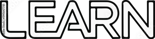 Bold, outlined letters spell out the word "LEARN