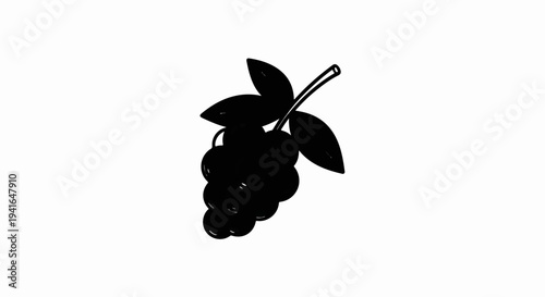 Black silhouette of a cluster of grapes with leaves