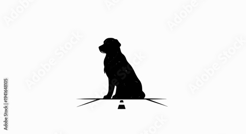 Black silhouette of a dog sitting on a road