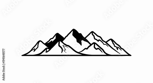 Black and white illustration of a mountain range with sharp peaks and jagged ridges