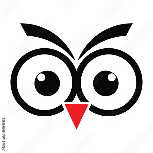 Owl face with big eyes and red beak graphic design element icon