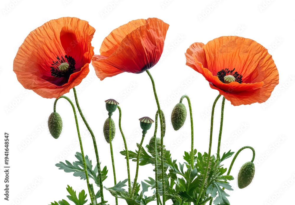 Obraz premium red poppy flowers isolated on a transparent background, 