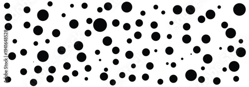 Black polka dot seamless pattern with white dots repeating geometric background for festive design. Halftone minimalist abstract wall in diagonal lines. Vector eps 10.