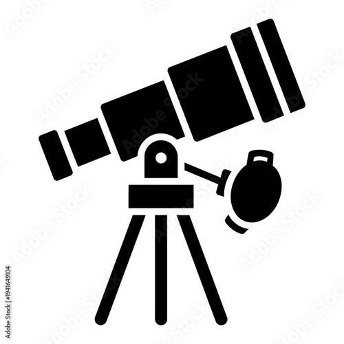 Telescope icon for astronomy and space exploration in black solid silhouette style