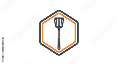 Black Spatula Icon in Hexagon Logo.