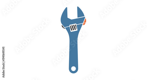 Blue Adjustable Spanner on White Background.