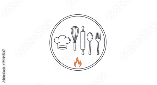 Cooking Utensils and Chef Hat Illustration.