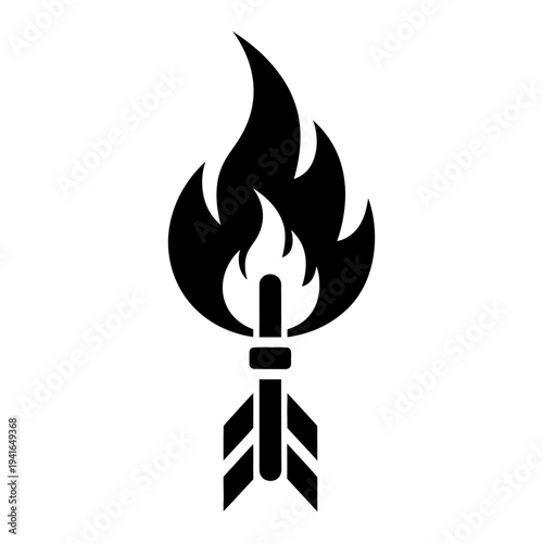 Flaming Arrow Icon Burning with Fire Black Silhouette Vector Graphic