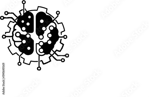 Abstract circular design merges a brain-like structure with circuit-like extensions