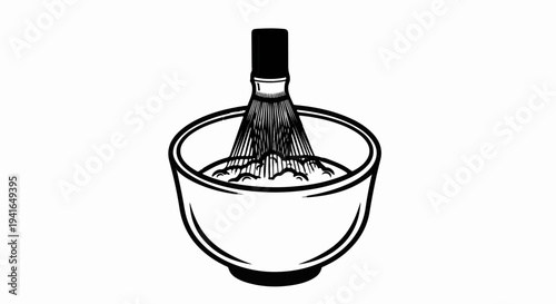 A whisk blends a powder within a simple bowl, creating froth