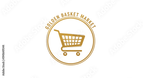 Golden Basket Market Shopping Cart Logo.