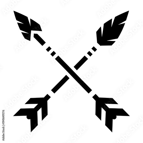 Crossed arrows minimalist black icon in tribal ethnic style vector illustration