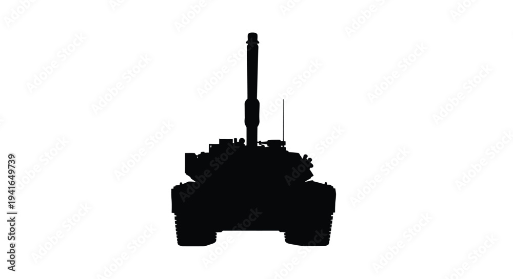 Fototapeta premium Dark silhouette of a modern battle tank against a white background silhouette