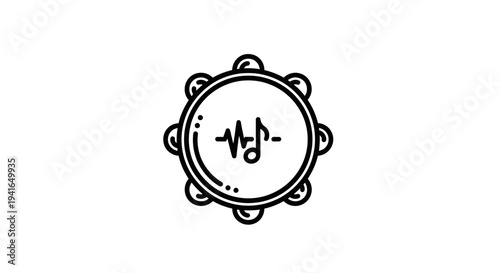Simple Line Drawing of Tambourine Instrument.