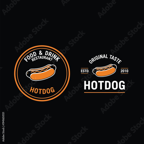 Vector illustration of hotdog restaurant emblems for fast food branding and menu design