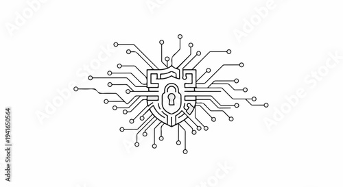 Abstract digital shield with lock and circuit lines