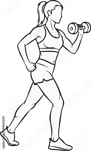 Athletic woman in sportswear performing a bicep curl with a dumbbell