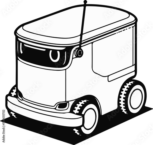 Autonomous delivery robot on wheels with antenna