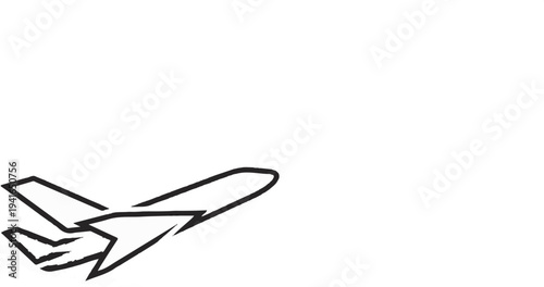 A stylized sketch of a jetliner taking off with visible jet exhaust