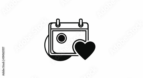 Calendar icon with a heart symbol on a white background
