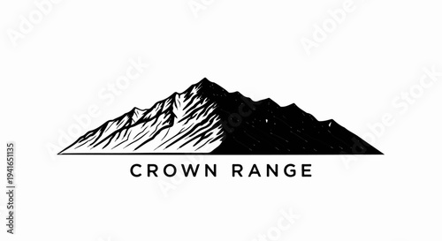 Black and white illustration of rugged mountain peaks under a clear sky