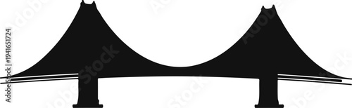 Black silhouette of a suspension bridge with two towers and a roadway