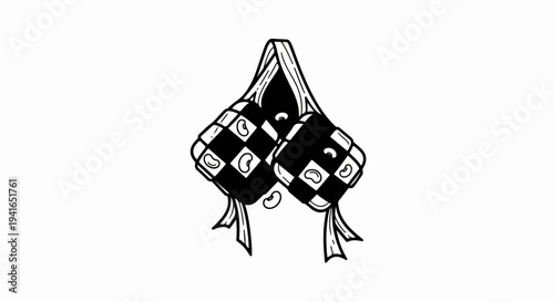 Black and white illustration of two diamond-shaped rice cakes