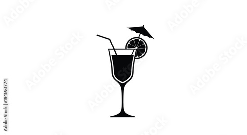 A black silhouette of a cocktail glass with citrus a refreshing drink silhouette