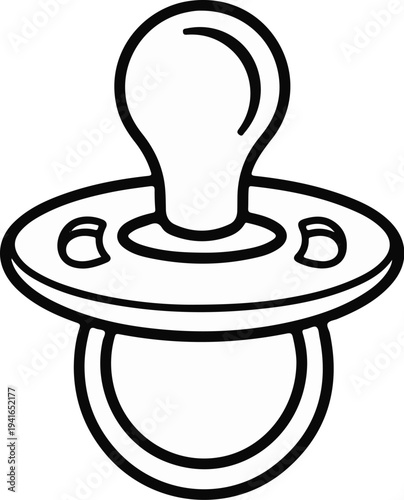 Black and white outline illustration of a baby's pacifier