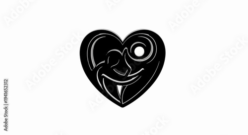 Black heart design with swirling abstract face, abstract, art