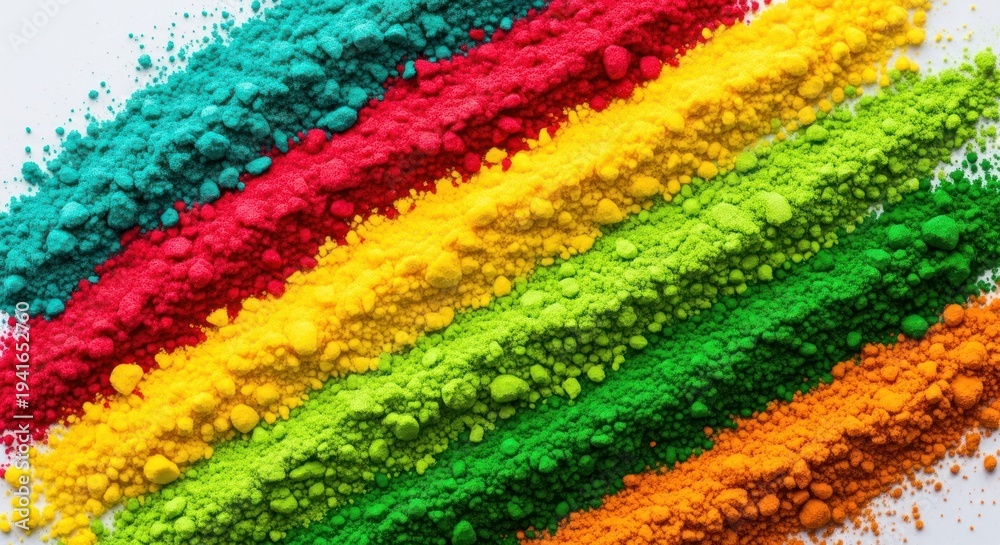 Obraz premium Seven vibrant diagonal lines of colorful powdered pigments create a striking spectrum