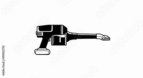 Black outline illustration of a handheld vacuum cleaner with a dustbin and nozzle
