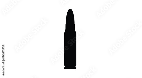 A stark black silhouette of a rifle cartridge on a white background